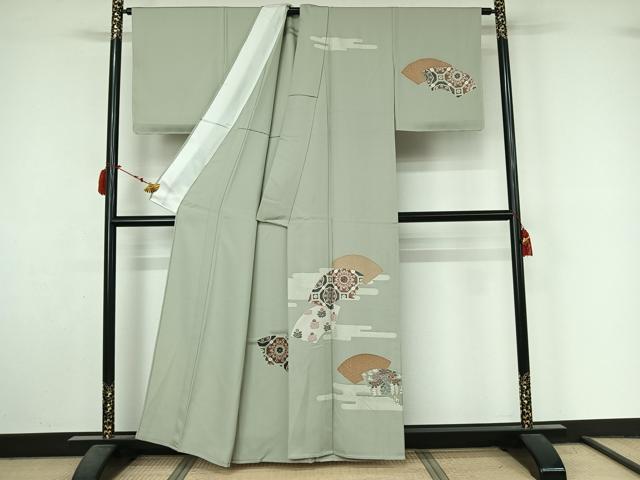 平和屋着物▽訪問着 単衣 刺繍 地紙蜀江花文 金銀彩 正絹 逸品 未使用 AABL9144jh