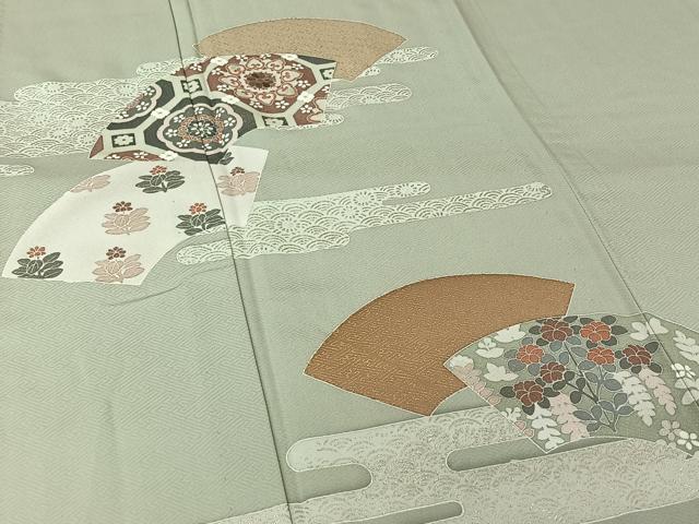 平和屋着物▽訪問着 単衣 刺繍 地紙蜀江花文 金銀彩 正絹 逸品 未使用 AABL9144jh