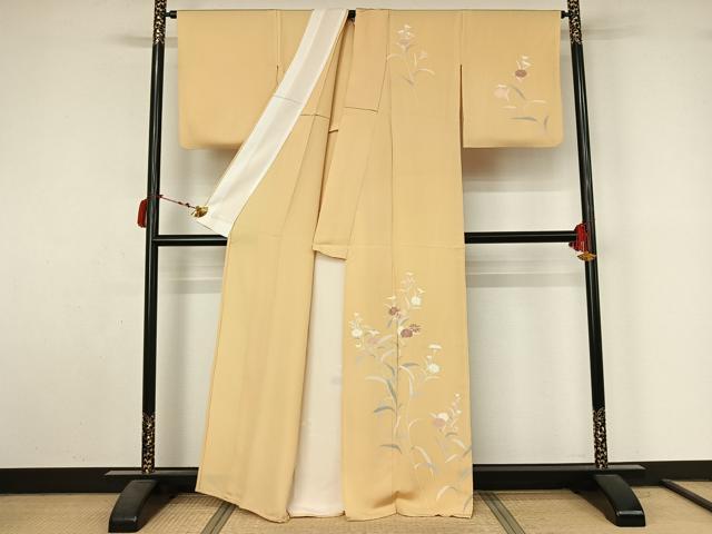平和屋着物▽訪問着 単衣 友禅 刺繍 草花文 正絹 逸品 AABL9145jh