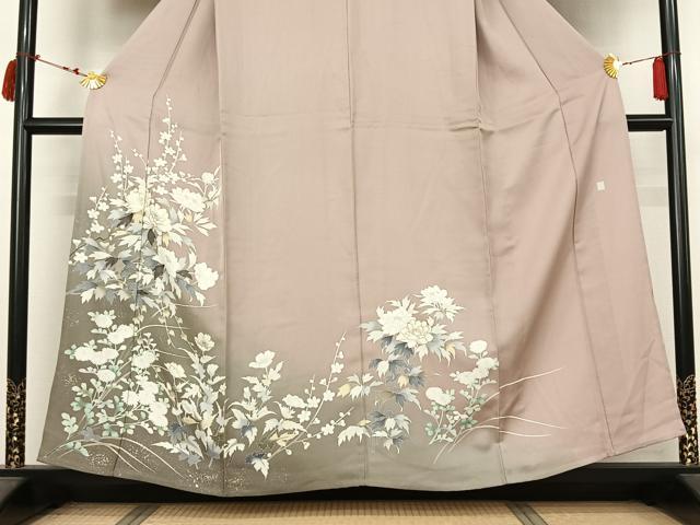 平和屋着物▽訪問着 単衣 友禅 作家物 草花文 暈し染め 金彩 正絹 逸品 AABL9149jh