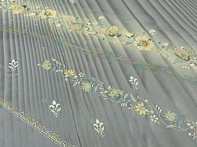 平和屋着物▽訪問着 単衣 作家物 更紗花文 暈し染め 金彩 正絹 逸品 AABL9150jh
