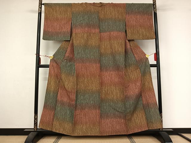 平和屋着物▽小紋 単衣 横段文 暈し染め 洗える着物 AABL9155jh