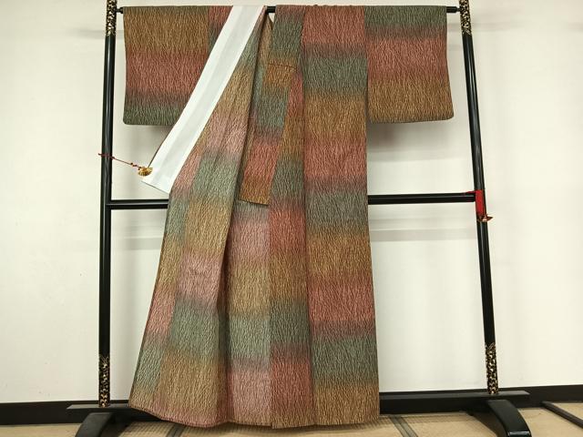 平和屋着物▽小紋 単衣 横段文 暈し染め 洗える着物 AABL9155jh