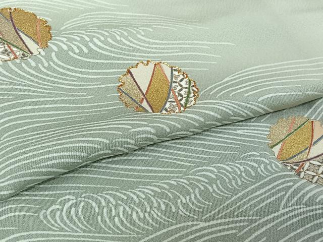 平和屋着物▽訪問着 単衣 駒刺繍 雪輪立波文 金彩 正絹 逸品 AABL9157jh