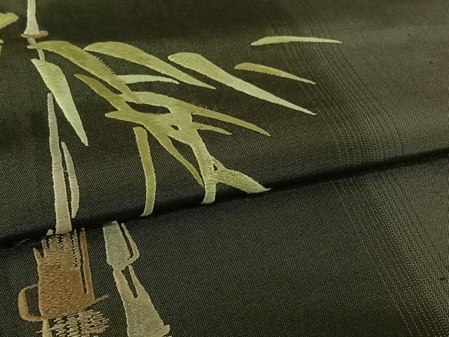 平和屋着物▽訪問着 単衣 紬地 刺繍 笹竹文 正絹 逸品 AABL9172jh
