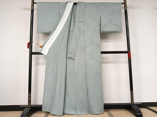 平和屋着物▽上質な色無地 単衣 樹林地紋 秘色色 正絹 逸品 AABL9175jh