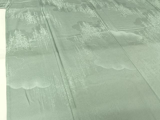 平和屋着物▽上質な色無地 単衣 樹林地紋 秘色色 正絹 逸品 AABL9175jh