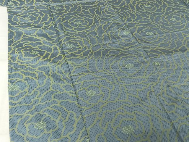 平和屋着物▽お召 単衣 花尽くし文 正絹 逸品 AABL9176jh