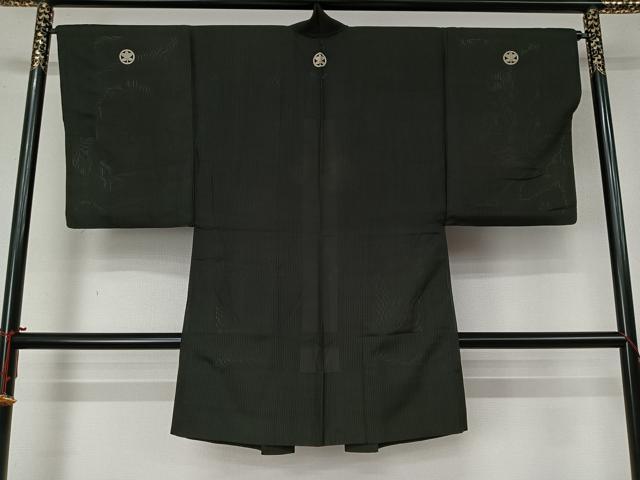 平和屋着物▽男性 黒紋付 長羽織 スリーシーズン 春夏秋 塵除け 正絹 逸品 AABL9178jh