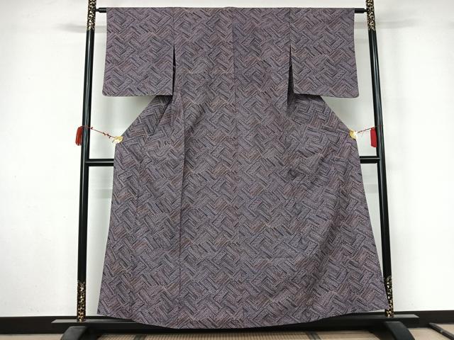 平和屋着物▽小紋 単衣 幾何学文様 洗える着物 未使用 AABL9193jh