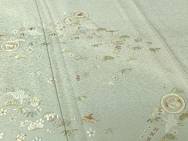平和屋着物▽訪問着 単衣 総刺繍 飛鶴宝尽くし文 金糸 正絹 逸品 AABL9197jh