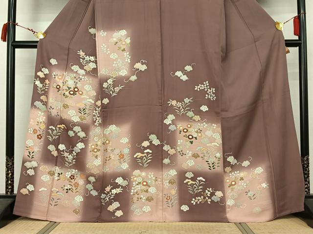 平和屋着物▽訪問着 単衣 草花文 暈し染め 金彩 三越扱い 正絹 逸品 AABL9199jh