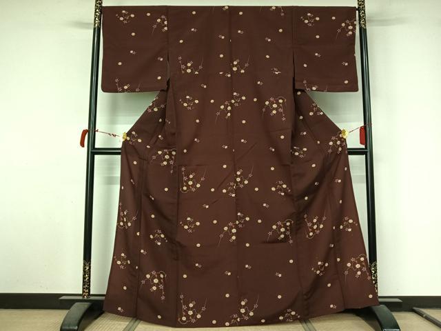平和屋着物▽小紋 単衣 草花文 洗える着物 AABL9203jh