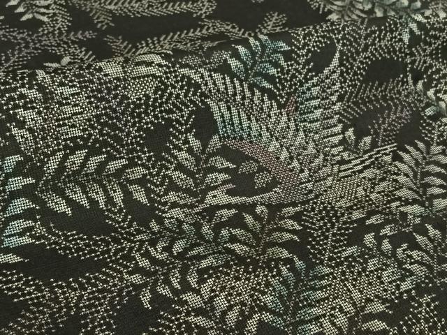 平和屋着物▽本場大島紬 単衣 9マルキ 飛鶴草葉文 黒地 正絹 逸品 AABL9205jh