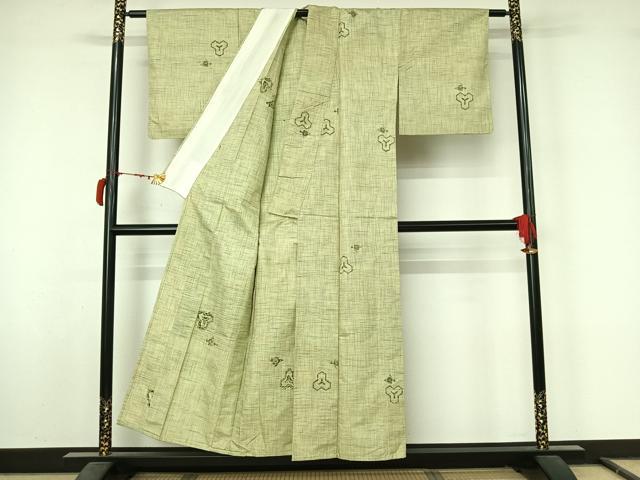 平和屋着物▽上質な紬 単衣 毘沙門亀甲花文 正絹 逸品 AABL9211jh