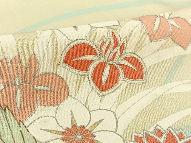 平和屋着物▽訪問着 単衣 駒刺繍 飾花文 金銀彩 正絹 逸品 AABL9213jh