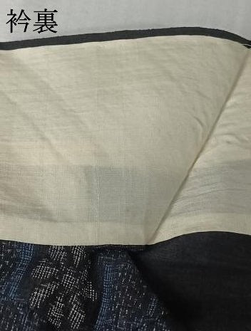 平和屋着物▽結城ちぢみ 単衣 亀甲花文 黒地 正絹 逸品 AABL9225jh
