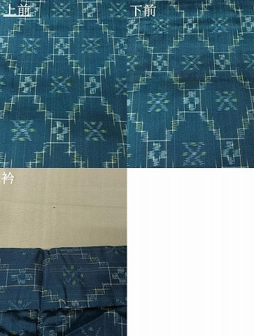平和屋着物▽本場琉球絣 紬 単衣 幾何学花文 正絹 逸品 AABL9227jh