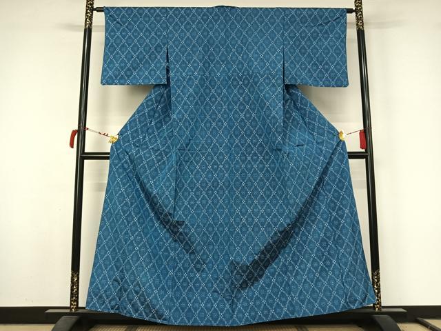 平和屋着物▽本場琉球絣 紬 単衣 幾何学花文 正絹 逸品 AABL9227jh