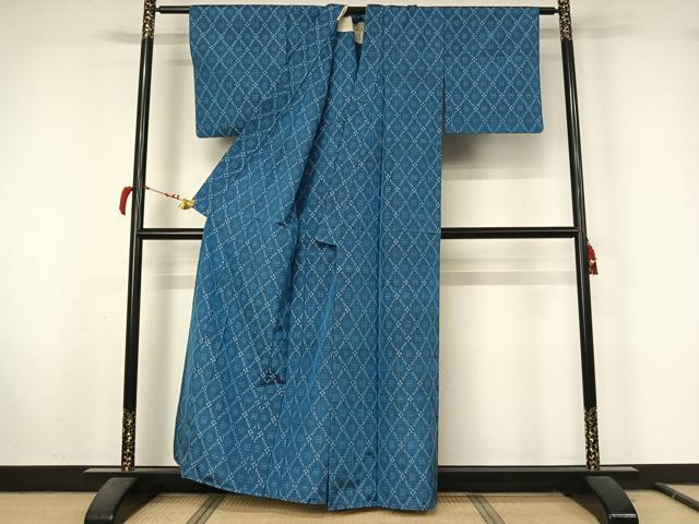 平和屋着物▽本場琉球絣 紬 単衣 幾何学花文 正絹 逸品 AABL9227jh