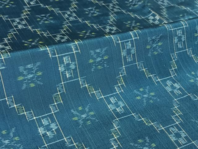 平和屋着物▽本場琉球絣 紬 単衣 幾何学花文 正絹 逸品 AABL9227jh