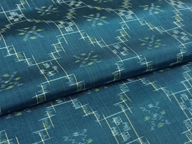 平和屋着物▽本場琉球絣 紬 単衣 幾何学花文 正絹 逸品 AABL9227jh