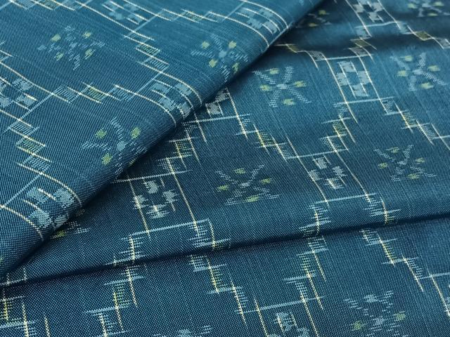 平和屋着物▽本場琉球絣 紬 単衣 幾何学花文 正絹 逸品 AABL9227jh