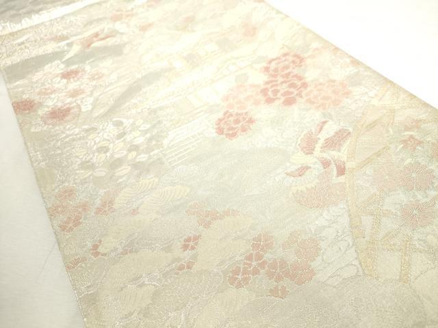 平和屋着物◎佐賀錦 六通柄袋帯 風景文 銀糸 正絹 逸品 AABL9242wj