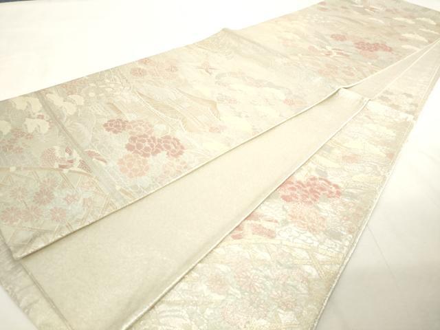 平和屋着物◎佐賀錦 六通柄袋帯 風景文 銀糸 正絹 逸品 AABL9242wj