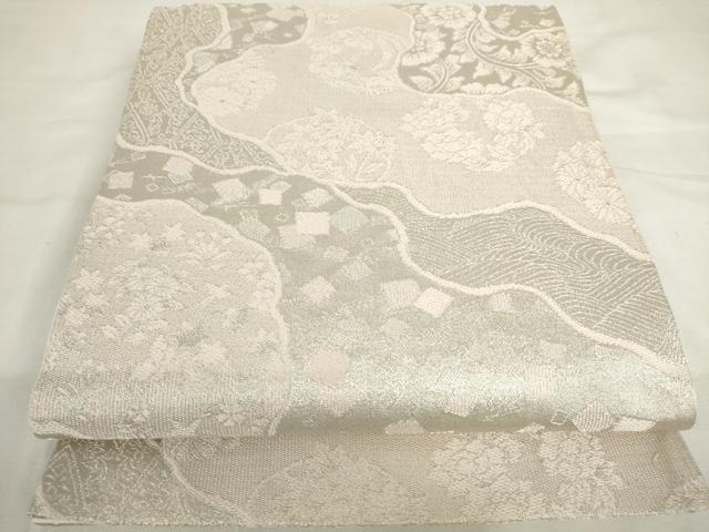 平和屋着物◎六通柄袋帯 唐織 道長花文 銀糸 正絹 逸品 AABL9249wj