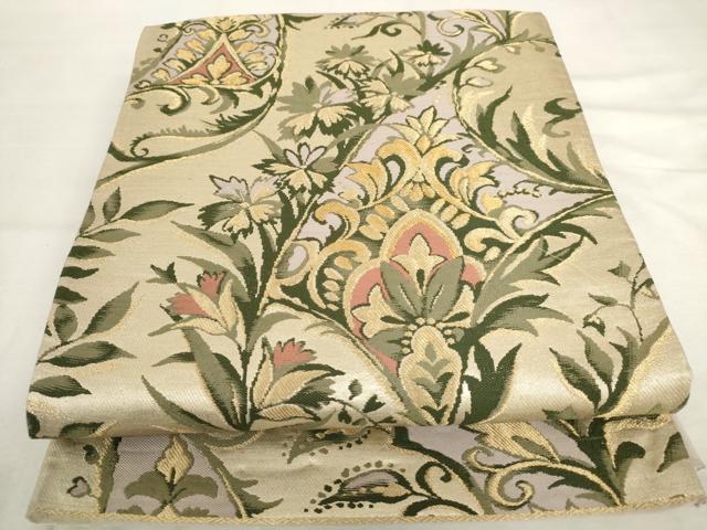 平和屋着物◎六通柄袋帯 更紗花文 金糸 正絹 逸品 AABL9260wj