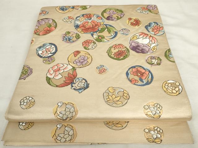 平和屋着物◎六通柄袋帯 花丸文 金糸 正絹 逸品 AABL9265wj
