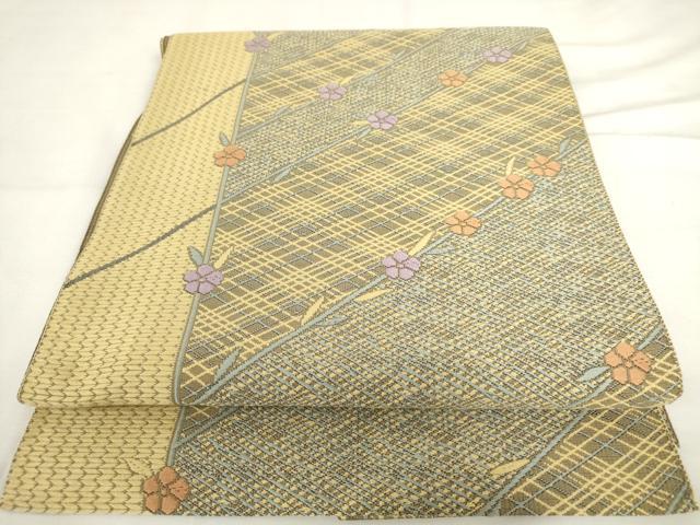 平和屋着物◎本場筑前博多織 八寸名古屋帯 唐織 舞花文 正絹 逸品 AABL9279wj