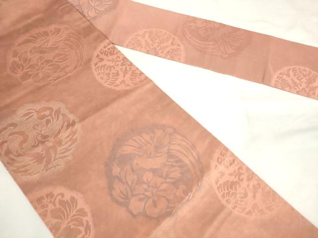 平和屋着物◎西陣 長谷川織物 九寸名古屋帯 花鳥丸文 正絹 逸品 AABL9281wj
