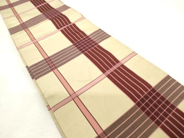 平和屋着物◎半幅帯 格子 正絹 逸品 AABL9283wj