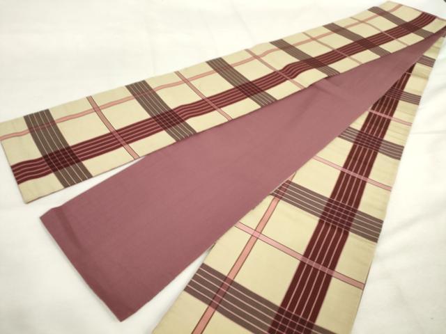 平和屋着物◎半幅帯 格子 正絹 逸品 AABL9283wj