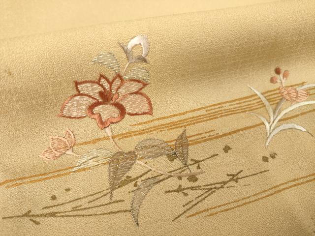 平和屋着物●訪問着 刺繍 草花文 暈し染め 金彩 正絹 逸品 AABL9297ck