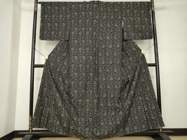 平和屋着物●本場大島紬 花唐草文 黒地 正絹 逸品 AABL9300ck