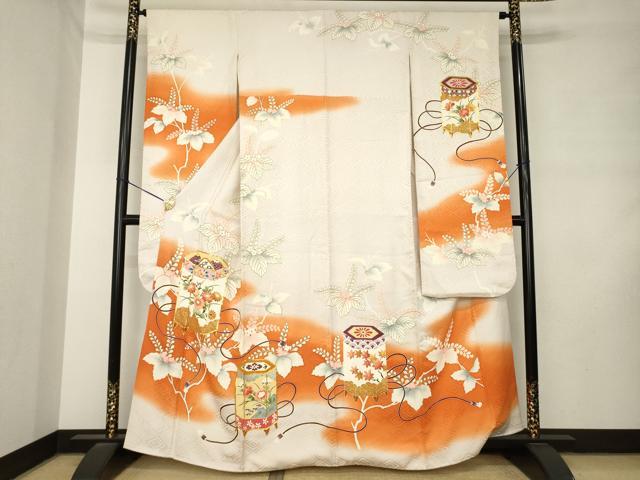 平和屋着物●豪華振袖 駒刺繍 貝桶花文 暈し染め 金彩 正絹 逸品 AABL9321ck