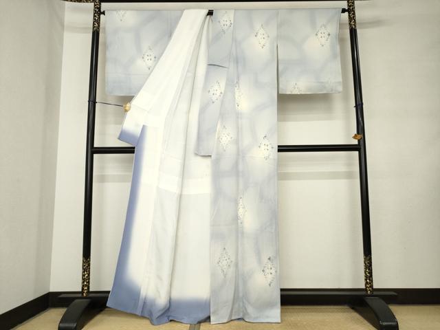 平和屋着物●上質な小紋 菱文 地紋起こし 暈し染め 正絹 逸品 未使用 AABL9325ck