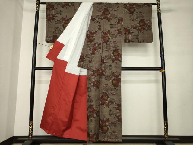 平和屋着物●本場大島紬 7マルキ 雲取り扇面花文 正絹 逸品 AABL9334ck