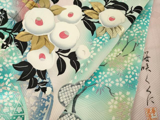 平和屋着物●大正の浮世絵師 竹久夢二 夢二ロマン 振袖 扇面花文 暈し染め 金銀彩 正絹 逸品 AABL9349ck