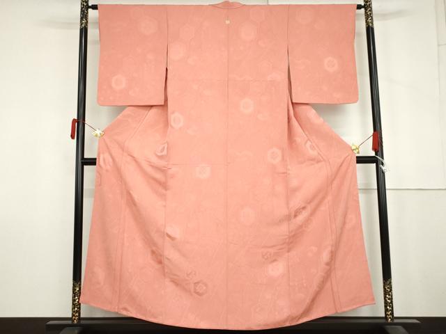 平和屋着物●上質な色無地 亀甲花地紋 薄紅色 正絹 逸品 AABL9367cs