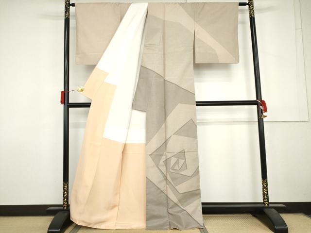 平和屋着物●本場縞大島紬 染大島 訪問着 薔薇 バラ 正絹 逸品 AABL9382cs