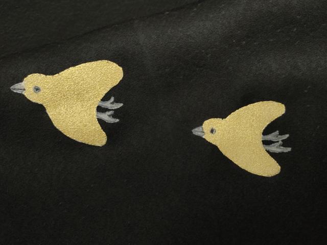 平和屋着物●訪問着 流水に千鳥 黒地 金彩 正絹 逸品 AABL9386cs