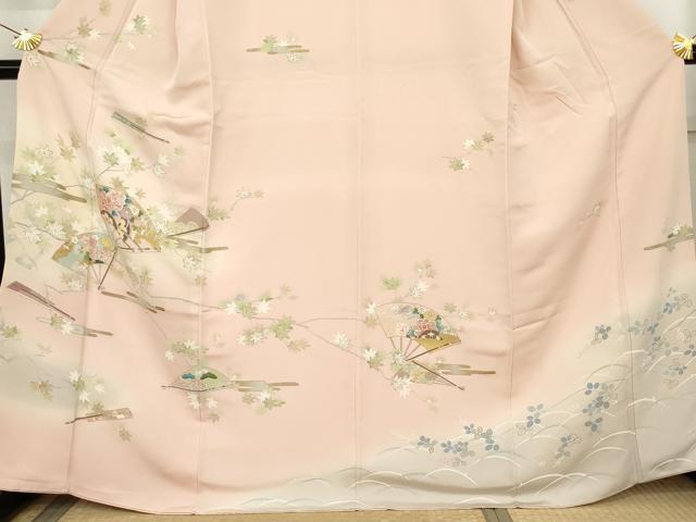 平和屋着物●訪問着 駒刺繍 扇面花文 楓 暈し染め 金彩 正絹 逸品 AABL9400cs