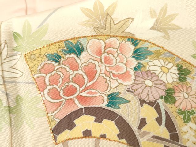 平和屋着物●訪問着 駒刺繍 扇面花文 楓 暈し染め 金彩 正絹 逸品 AABL9400cs