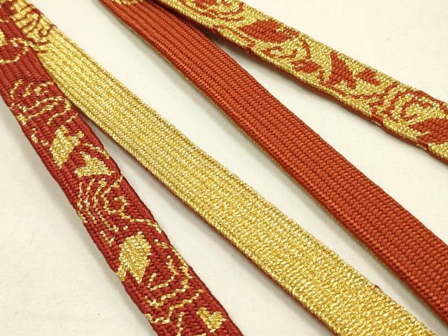 平和屋本店●和装小物 帯締め・帯揚げセット 高麗組 綾出し 草花文 金糸 金彩 暈し染め 正絹 逸品 未使用 AABL9433ay