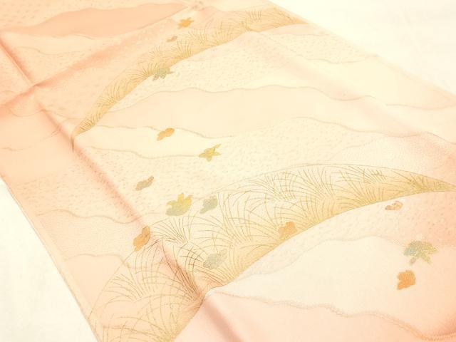 平和屋本店●和装小物 帯締め・帯揚げセット 平組 道長芝草花文 金糸 金彩 暈し染め 正絹 逸品 未使用 AABL9439ay