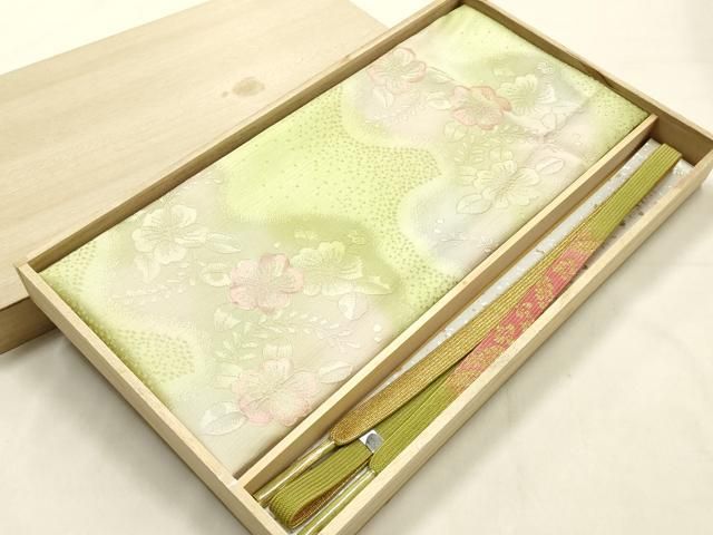 平和屋本店●和装小物 帯締め・帯揚げセット 高麗組 綾出し 辻が花 金糸 暈し染め 正絹 逸品 未使用 AABL9476ay